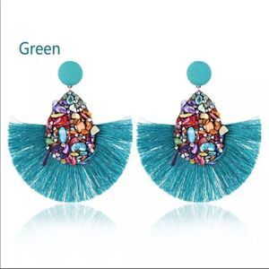 Bohemian BoHo sparkle bling tassel statement earrings​